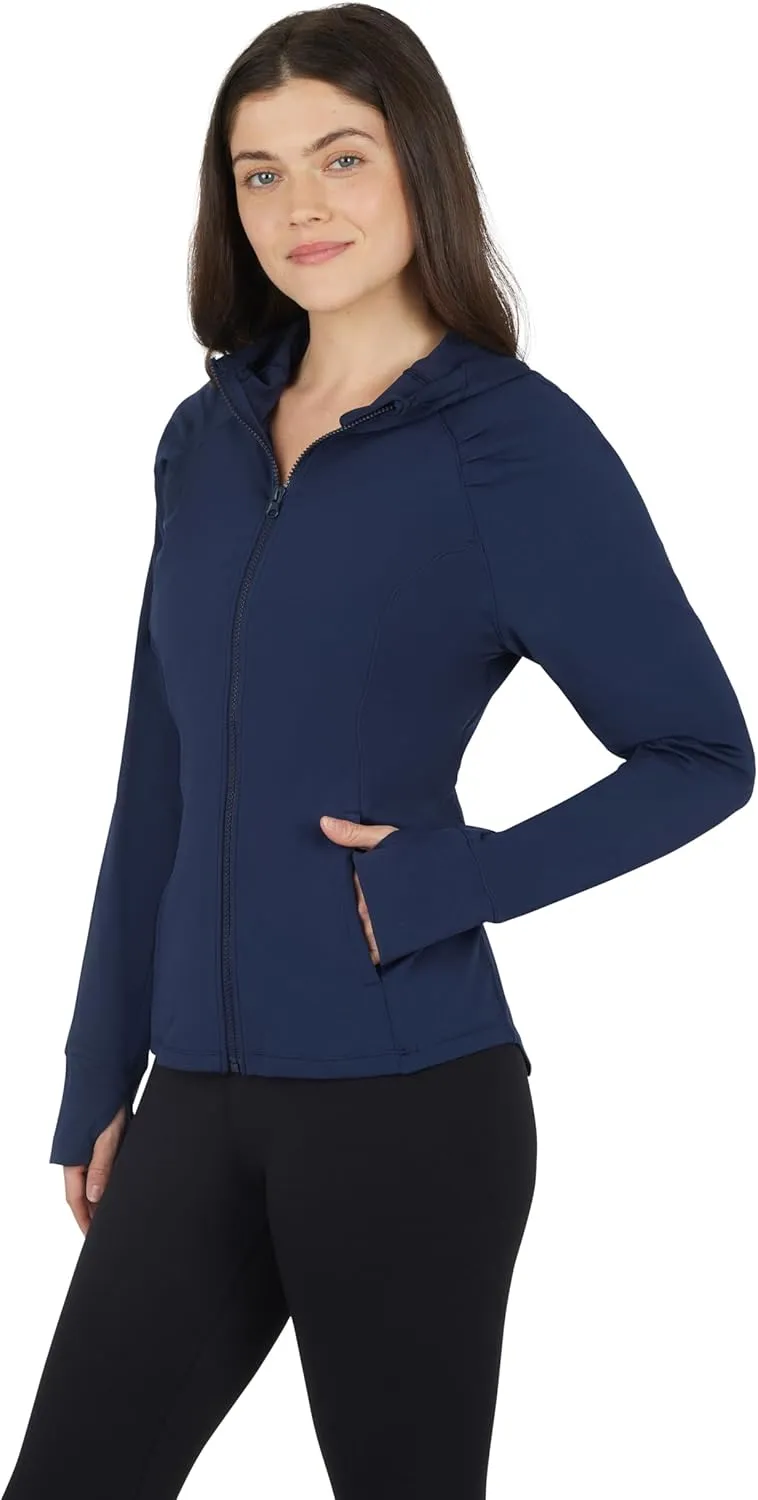 Yogalicious Full-Zip Lightweight Hooded Running Workout Yoga Lux Jacket with Pockets