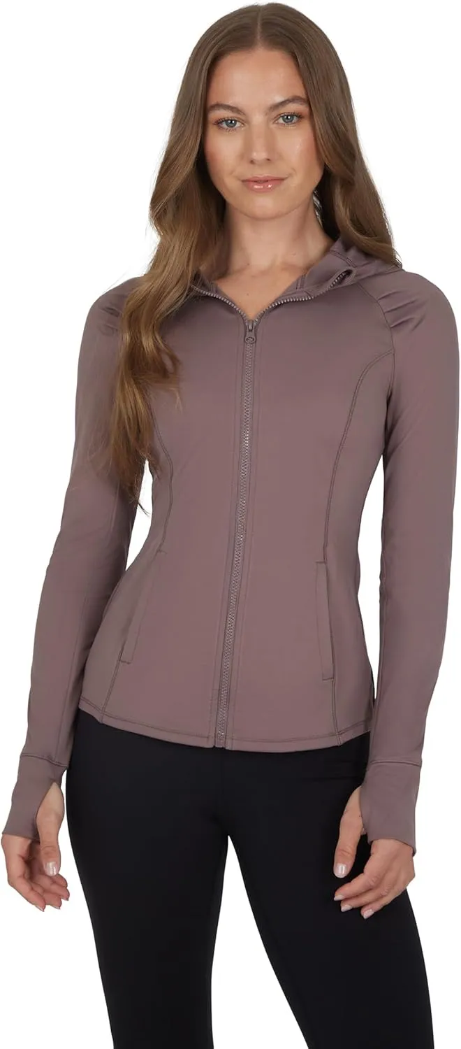 Yogalicious Full-Zip Lightweight Hooded Running Workout Yoga Lux Jacket with Pockets