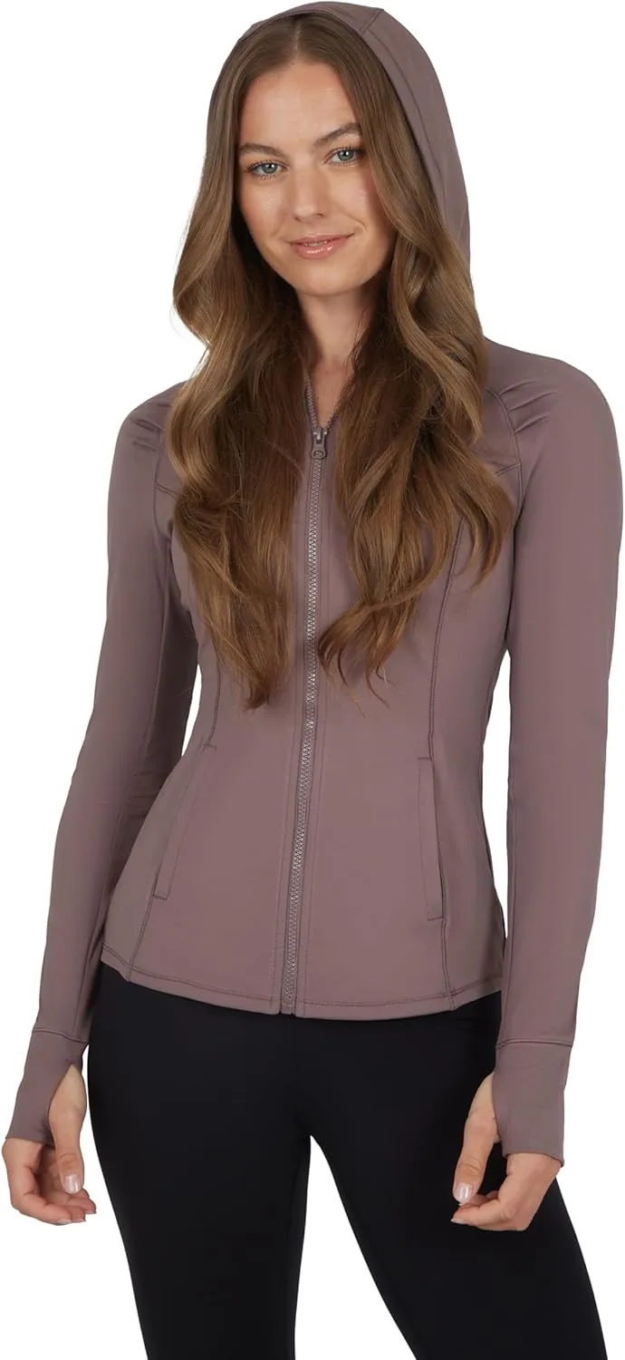 Yogalicious Full-Zip Lightweight Hooded Running Workout Yoga Lux Jacket with Pockets