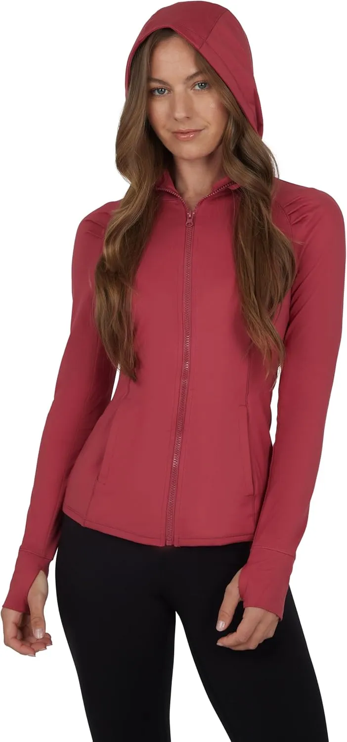 Yogalicious Full-Zip Lightweight Hooded Running Workout Yoga Lux Jacket with Pockets