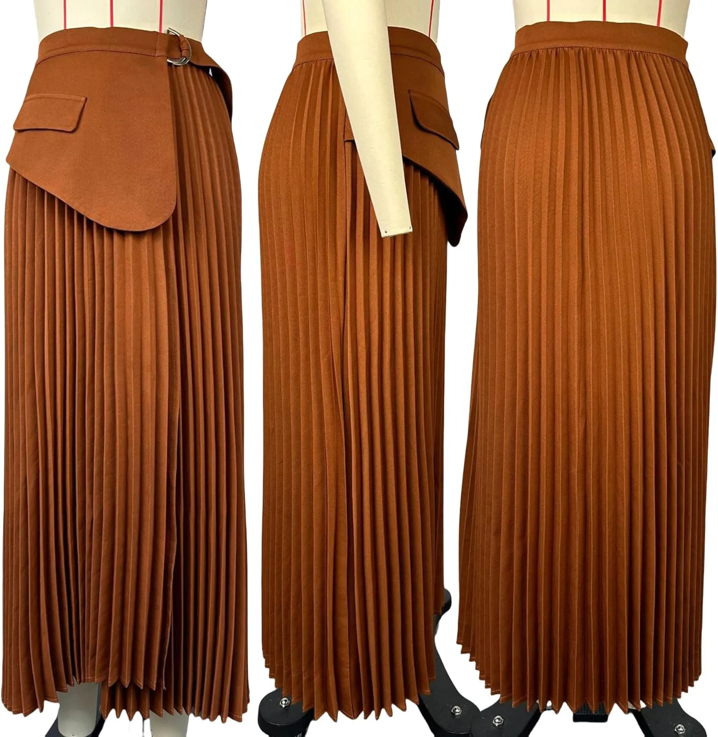 YOOTIKO Women Pleated Skirt High Waisted Midi Skirt Casual Work Flowy A Line Skirts with Buckle