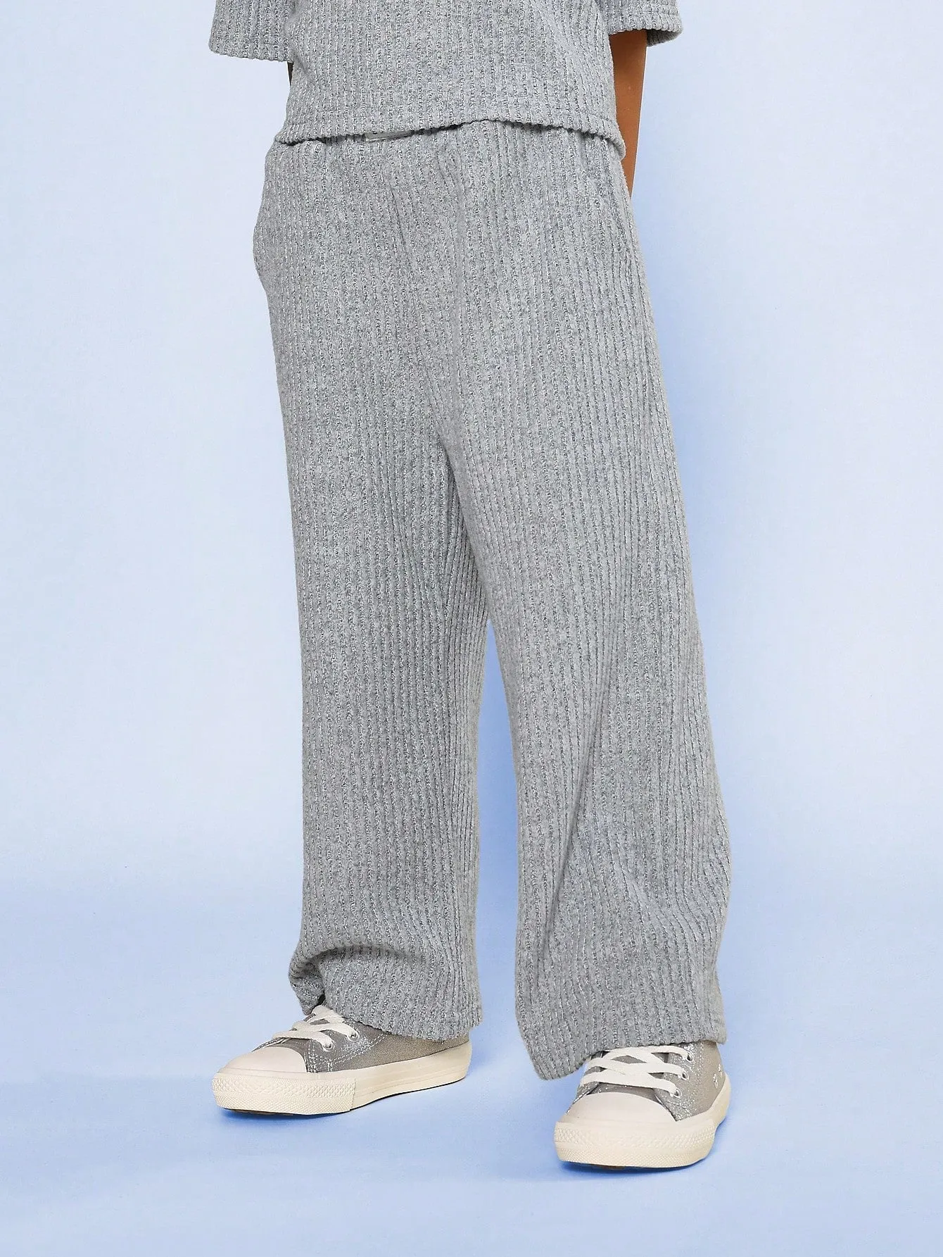 Young Girls Soft Cozy Rib Tee And Pant 2 Piece Set