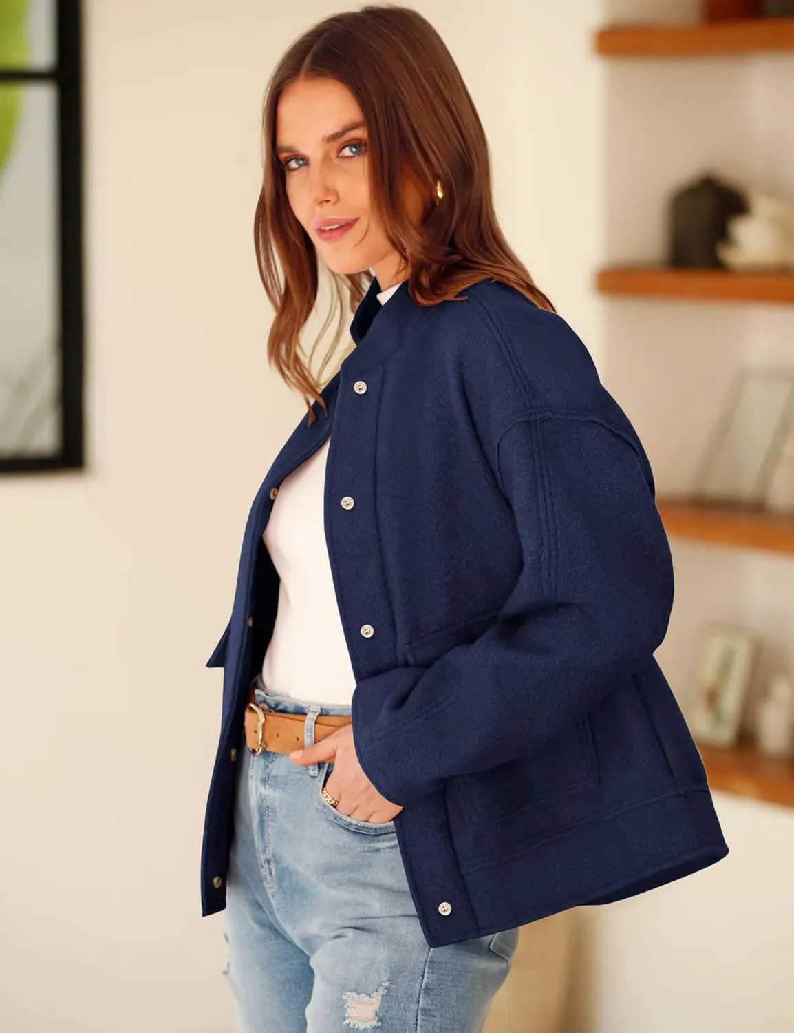 Yousify Women 2024 Fall Winter Fleece Jacket Long Sleeve Casual Button Fuzzy Sherpa Cropped Coats Outerwear with Pockets
