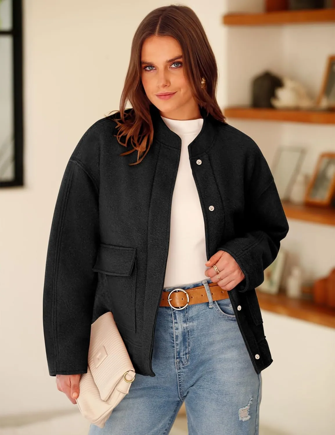 Yousify Women 2024 Fall Winter Fleece Jacket Long Sleeve Casual Button Fuzzy Sherpa Cropped Coats Outerwear with Pockets