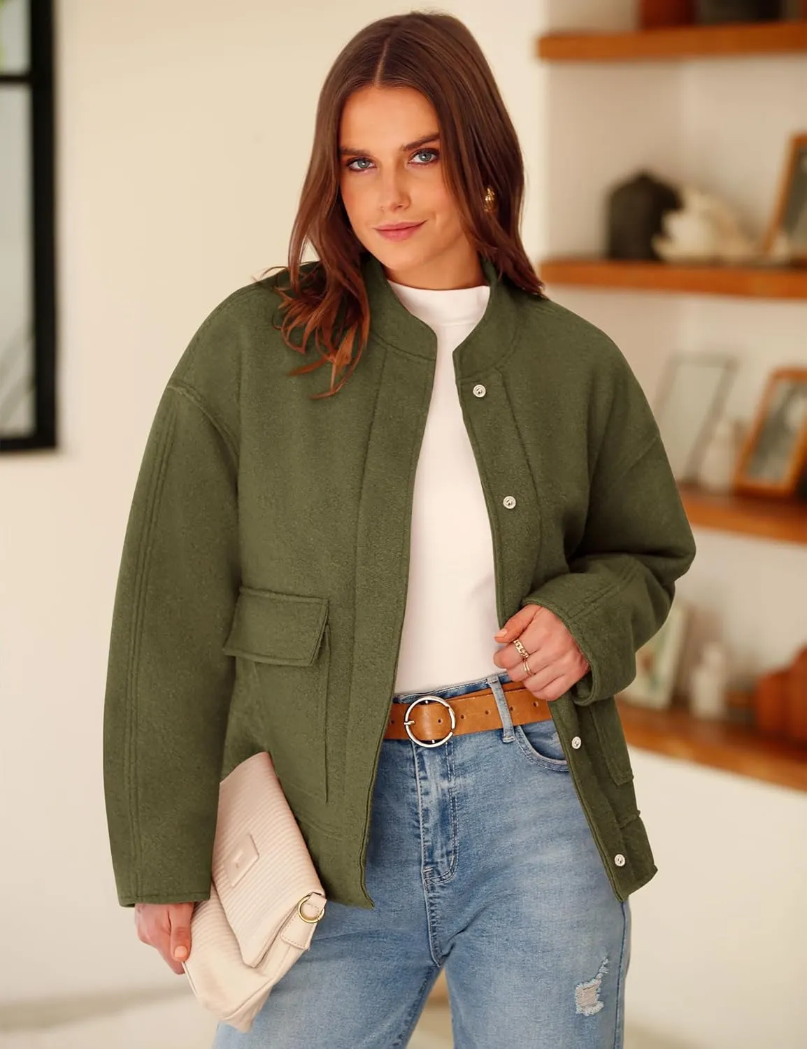 Yousify Women 2024 Fall Winter Fleece Jacket Long Sleeve Casual Button Fuzzy Sherpa Cropped Coats Outerwear with Pockets
