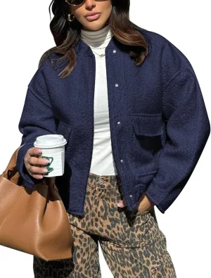 Yousify Women 2024 Fall Winter Fleece Jacket Long Sleeve Casual Button Fuzzy Sherpa Cropped Coats Outerwear with Pockets