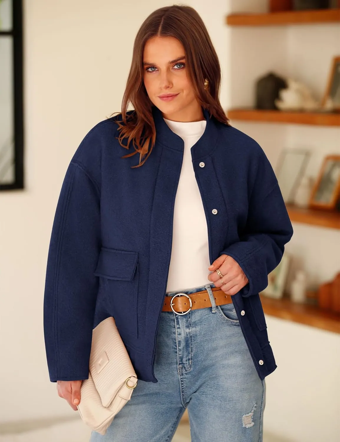 Yousify Women 2024 Fall Winter Fleece Jacket Long Sleeve Casual Button Fuzzy Sherpa Cropped Coats Outerwear with Pockets