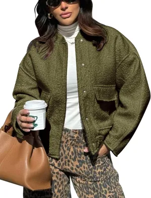 Yousify Women 2024 Fall Winter Fleece Jacket Long Sleeve Casual Button Fuzzy Sherpa Cropped Coats Outerwear with Pockets