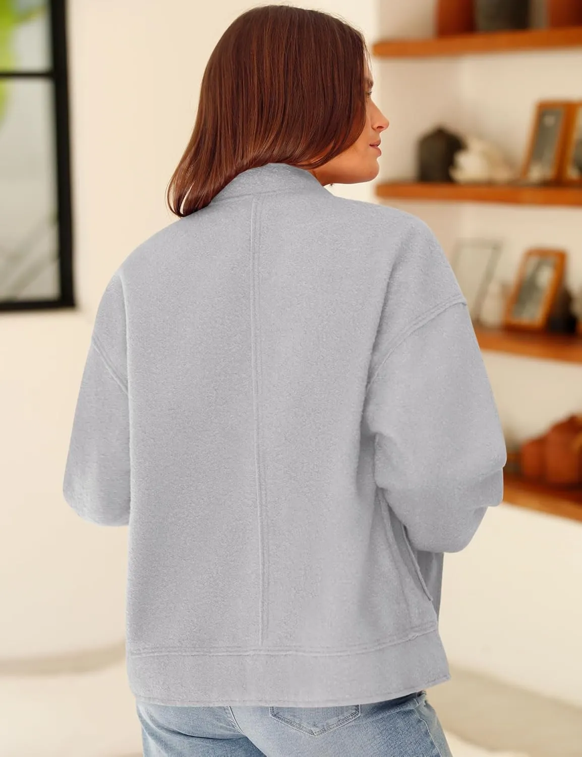 Yousify Women 2024 Fall Winter Fleece Jacket Long Sleeve Casual Button Fuzzy Sherpa Cropped Coats Outerwear with Pockets