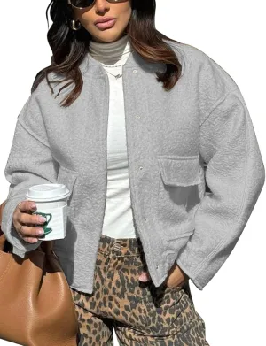 Yousify Women 2024 Fall Winter Fleece Jacket Long Sleeve Casual Button Fuzzy Sherpa Cropped Coats Outerwear with Pockets