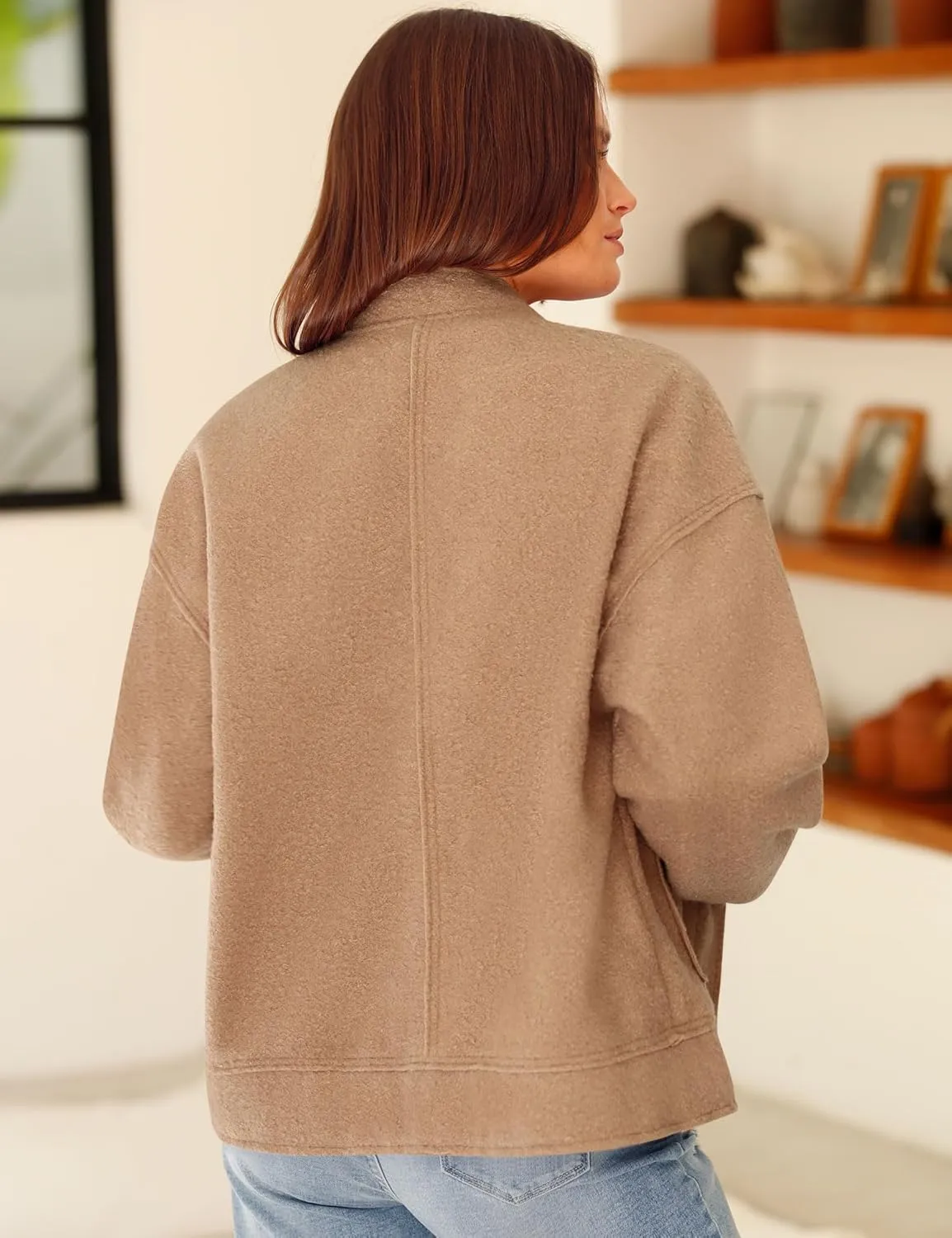 Yousify Women 2024 Fall Winter Fleece Jacket Long Sleeve Casual Button Fuzzy Sherpa Cropped Coats Outerwear with Pockets