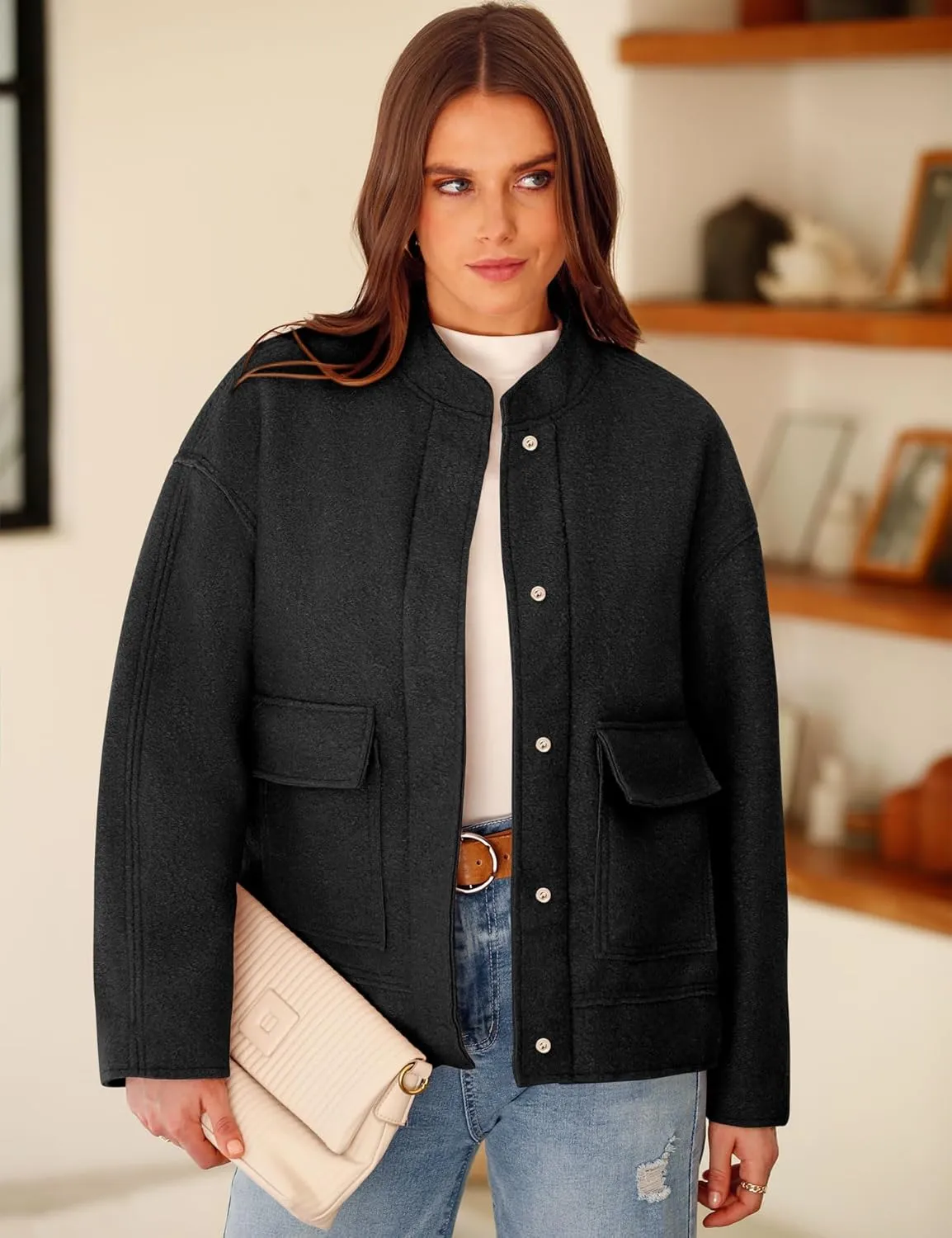 Yousify Women 2024 Fall Winter Fleece Jacket Long Sleeve Casual Button Fuzzy Sherpa Cropped Coats Outerwear with Pockets