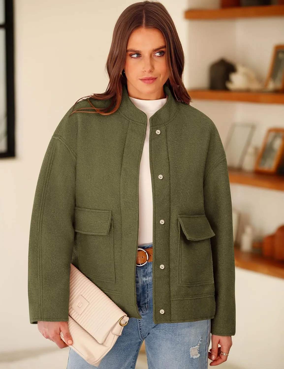 Yousify Women 2024 Fall Winter Fleece Jacket Long Sleeve Casual Button Fuzzy Sherpa Cropped Coats Outerwear with Pockets