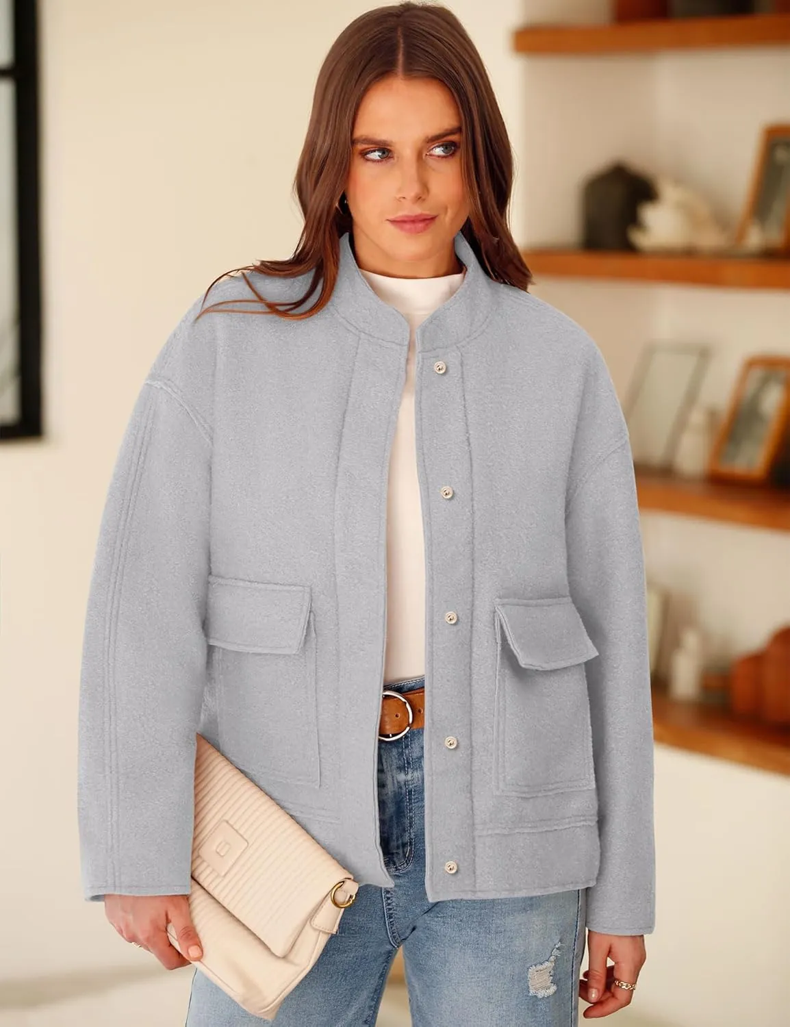 Yousify Women 2024 Fall Winter Fleece Jacket Long Sleeve Casual Button Fuzzy Sherpa Cropped Coats Outerwear with Pockets