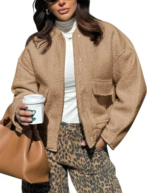 Yousify Women 2024 Fall Winter Fleece Jacket Long Sleeve Casual Button Fuzzy Sherpa Cropped Coats Outerwear with Pockets