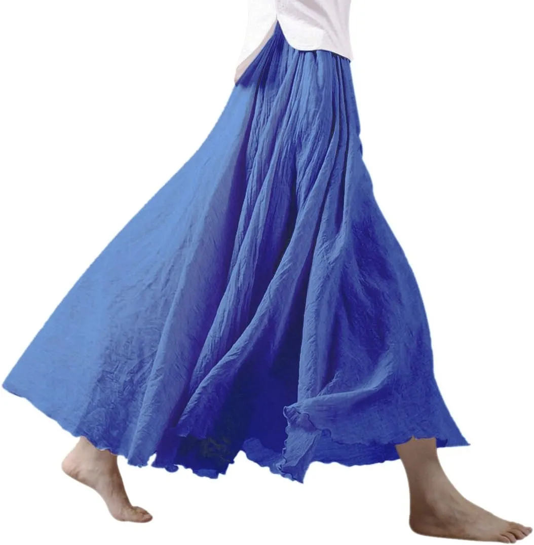 Ytfsrukp Womens Elastic High Waist Pleated A-Line Pleated Boho Flowy Swing Ruffle Long Skirts Ruffle Maxi Skirt