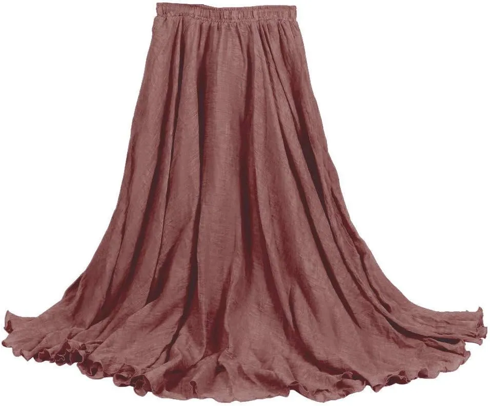 Ytfsrukp Womens Elastic High Waist Pleated A-Line Pleated Boho Flowy Swing Ruffle Long Skirts Ruffle Maxi Skirt