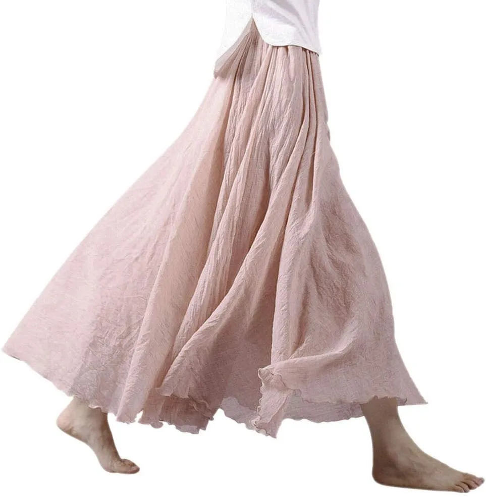 Ytfsrukp Womens Elastic High Waist Pleated A-Line Pleated Boho Flowy Swing Ruffle Long Skirts Ruffle Maxi Skirt