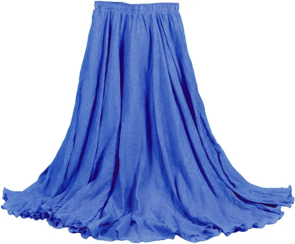 Ytfsrukp Womens Elastic High Waist Pleated A-Line Pleated Boho Flowy Swing Ruffle Long Skirts Ruffle Maxi Skirt