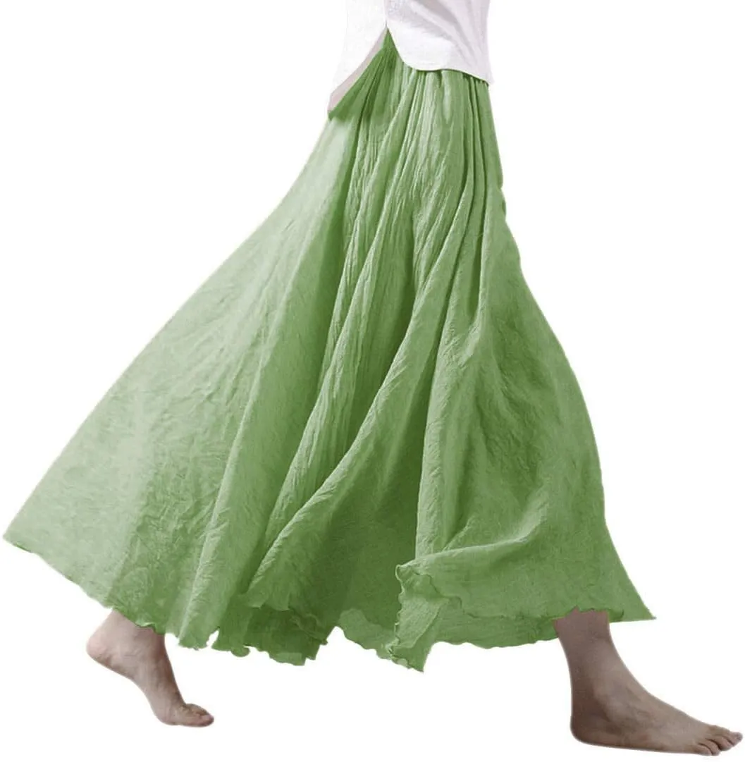 Ytfsrukp Womens Elastic High Waist Pleated A-Line Pleated Boho Flowy Swing Ruffle Long Skirts Ruffle Maxi Skirt