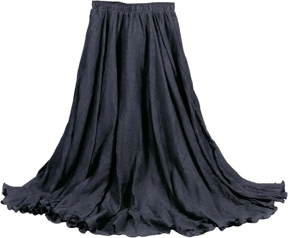 Ytfsrukp Womens Elastic High Waist Pleated A-Line Pleated Boho Flowy Swing Ruffle Long Skirts Ruffle Maxi Skirt