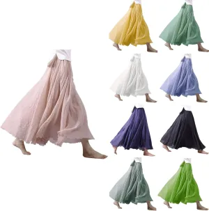 Ytfsrukp Womens Elastic High Waist Pleated A-Line Pleated Boho Flowy Swing Ruffle Long Skirts Ruffle Maxi Skirt