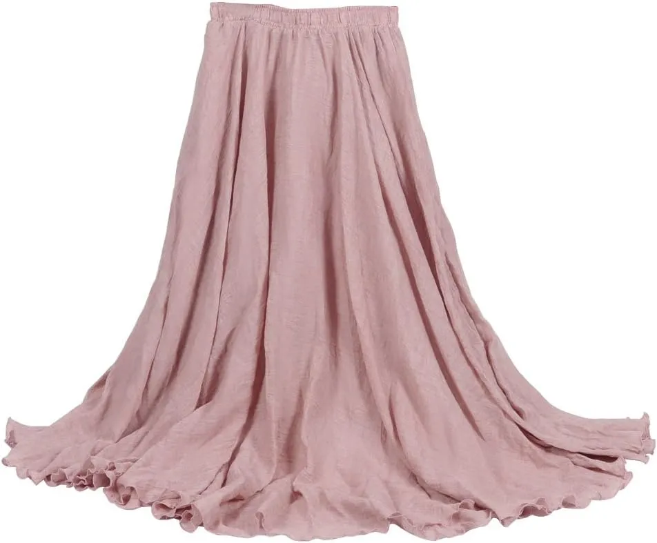 Ytfsrukp Womens Elastic High Waist Pleated A-Line Pleated Boho Flowy Swing Ruffle Long Skirts Ruffle Maxi Skirt