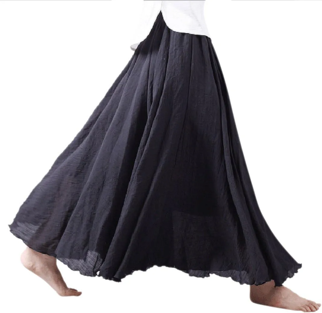 Ytfsrukp Womens Elastic High Waist Pleated A-Line Pleated Boho Flowy Swing Ruffle Long Skirts Ruffle Maxi Skirt