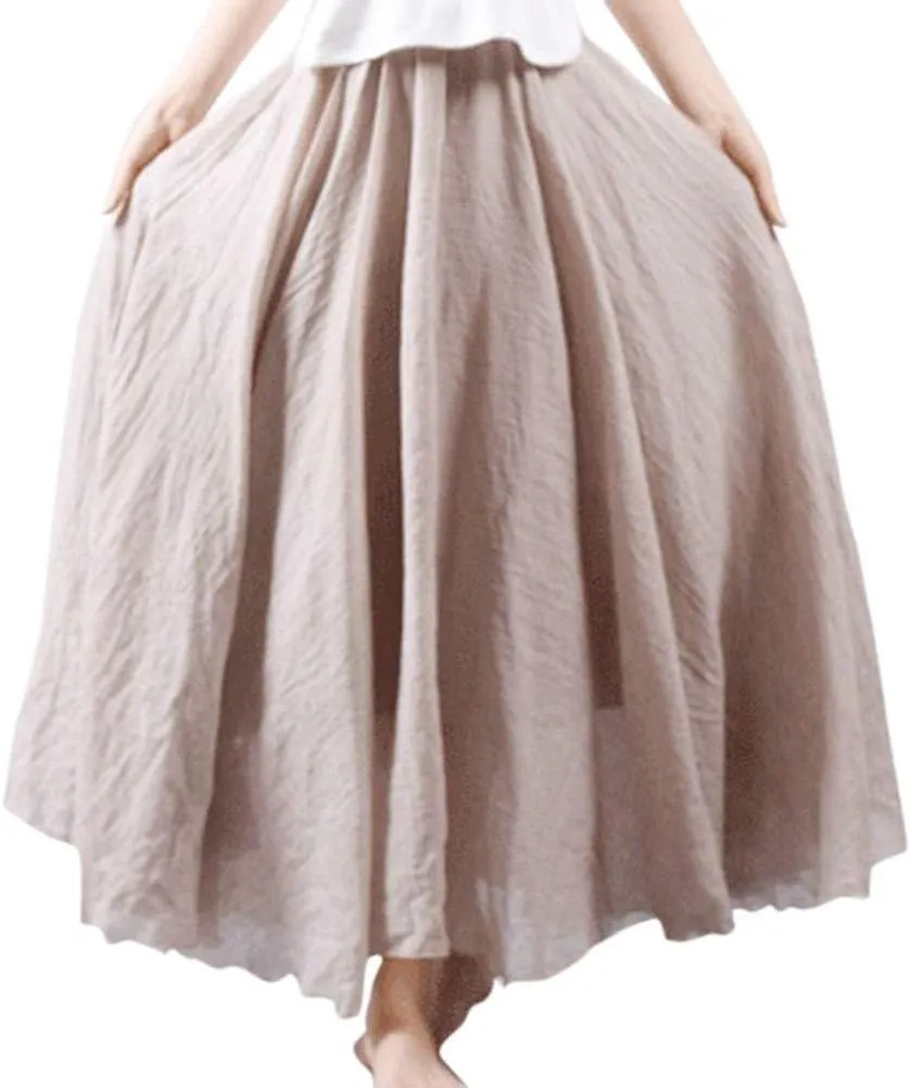 Ytfsrukp Womens Elastic High Waist Pleated A-Line Pleated Boho Flowy Swing Ruffle Long Skirts Ruffle Maxi Skirt
