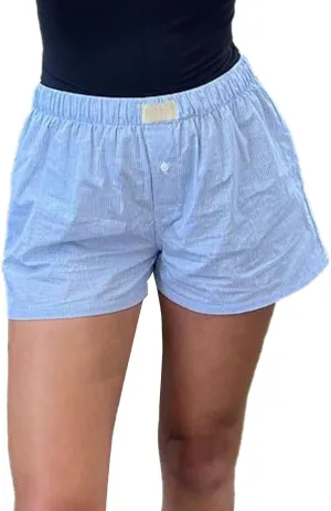 Yuemengxuan Y2k Plaid Shorts Baggy Boxer Shorts for Women Elastic Waist Casual Lounge Bottom Gingham Pajama Shorts Sleepwear