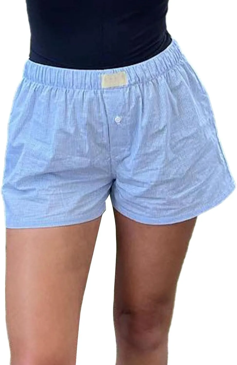 Yuemengxuan Y2k Plaid Shorts Baggy Boxer Shorts for Women Elastic Waist Casual Lounge Bottom Gingham Pajama Shorts Sleepwear