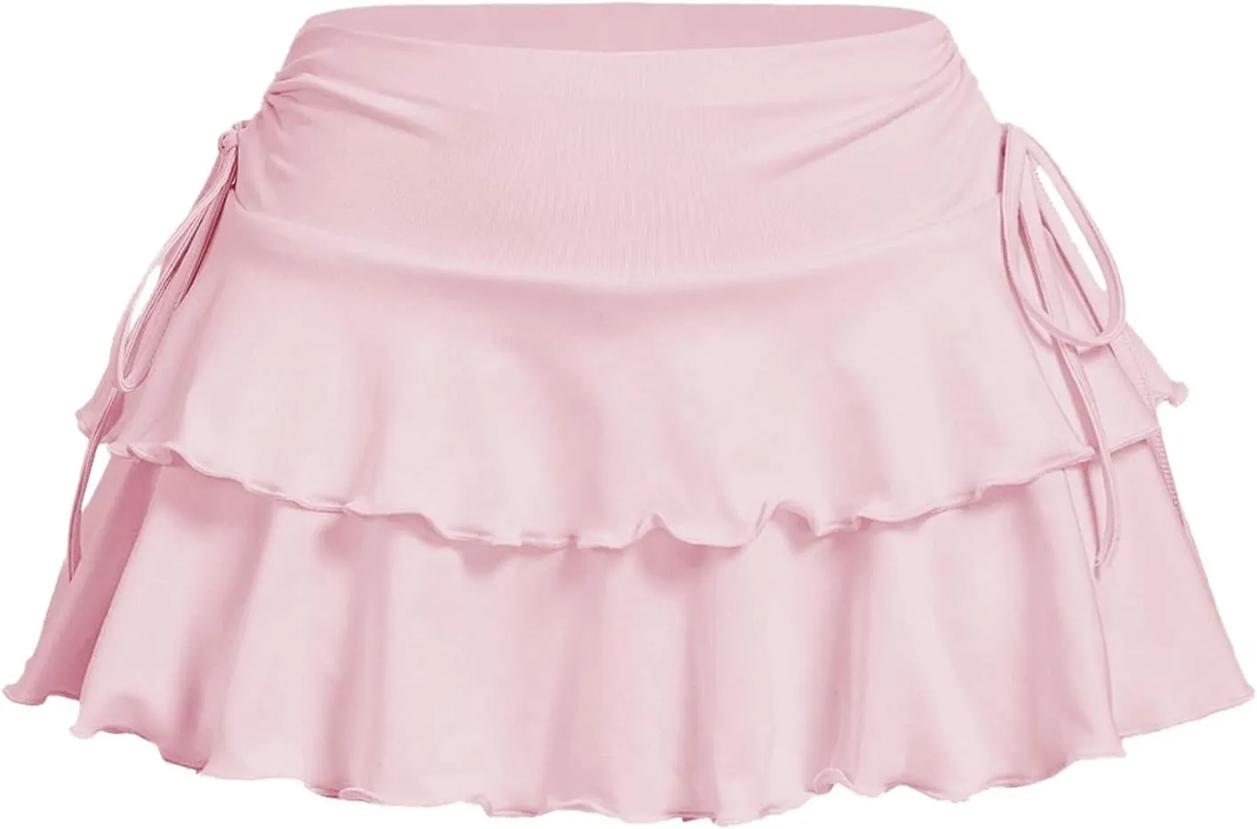 ZAFUL Women's Pleated Mini Skirt Ruffle Tiered Skorts Stretchy Waist Drawstring Ruched Cake Skirt Golf Tennis Shorts