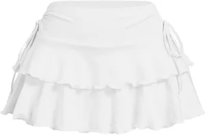ZAFUL Women's Pleated Mini Skirt Ruffle Tiered Skorts Stretchy Waist Drawstring Ruched Cake Skirt Golf Tennis Shorts