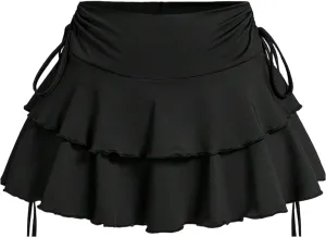 ZAFUL Women's Pleated Mini Skirt Ruffle Tiered Skorts Stretchy Waist Drawstring Ruched Cake Skirt Golf Tennis Shorts