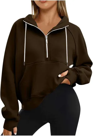 Zip Up Hoodie Women Cropped Long Sleeve Sweatshirts Trendy Pockets Jackets Spring Fall Daily Workout Pullover Tops