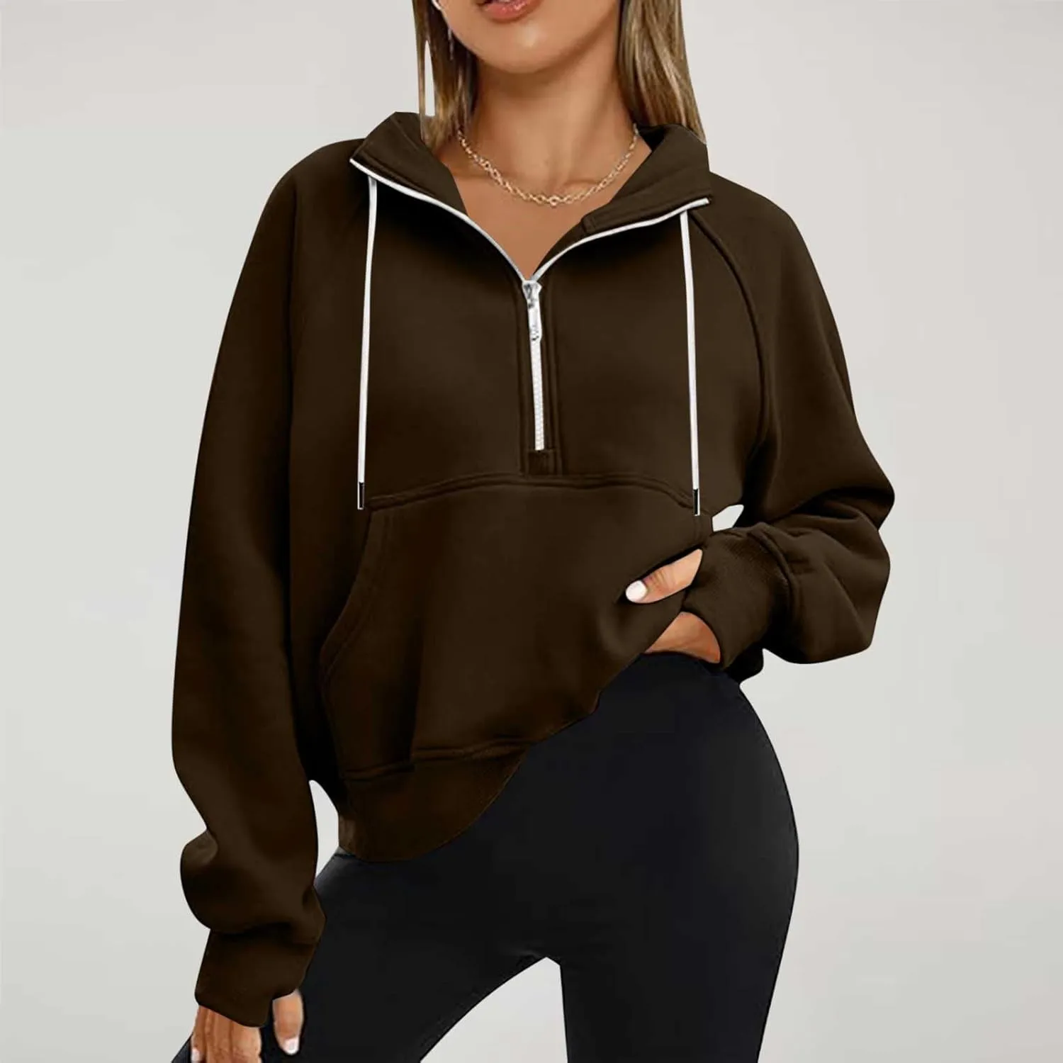 Zip Up Hoodie Women Cropped Long Sleeve Sweatshirts Trendy Pockets Jackets Spring Fall Daily Workout Pullover Tops
