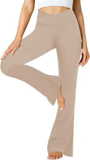 ZOOSIXX Black Flare Yoga Pants for Women, Crossover Soft Bootcut Leggings