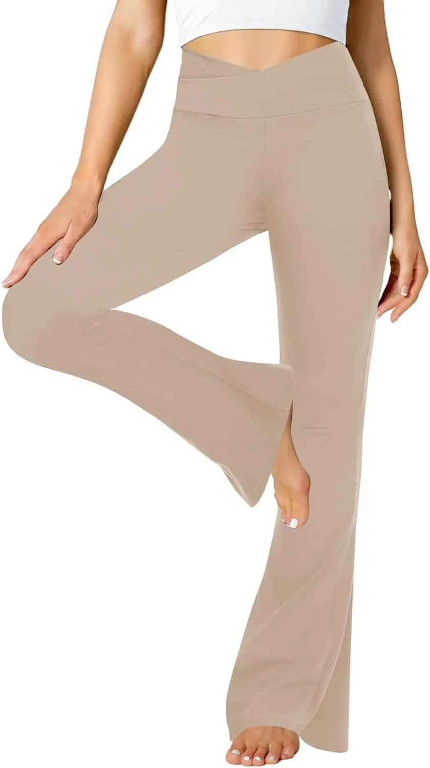 ZOOSIXX Black Flare Yoga Pants for Women, Crossover Soft Bootcut Leggings