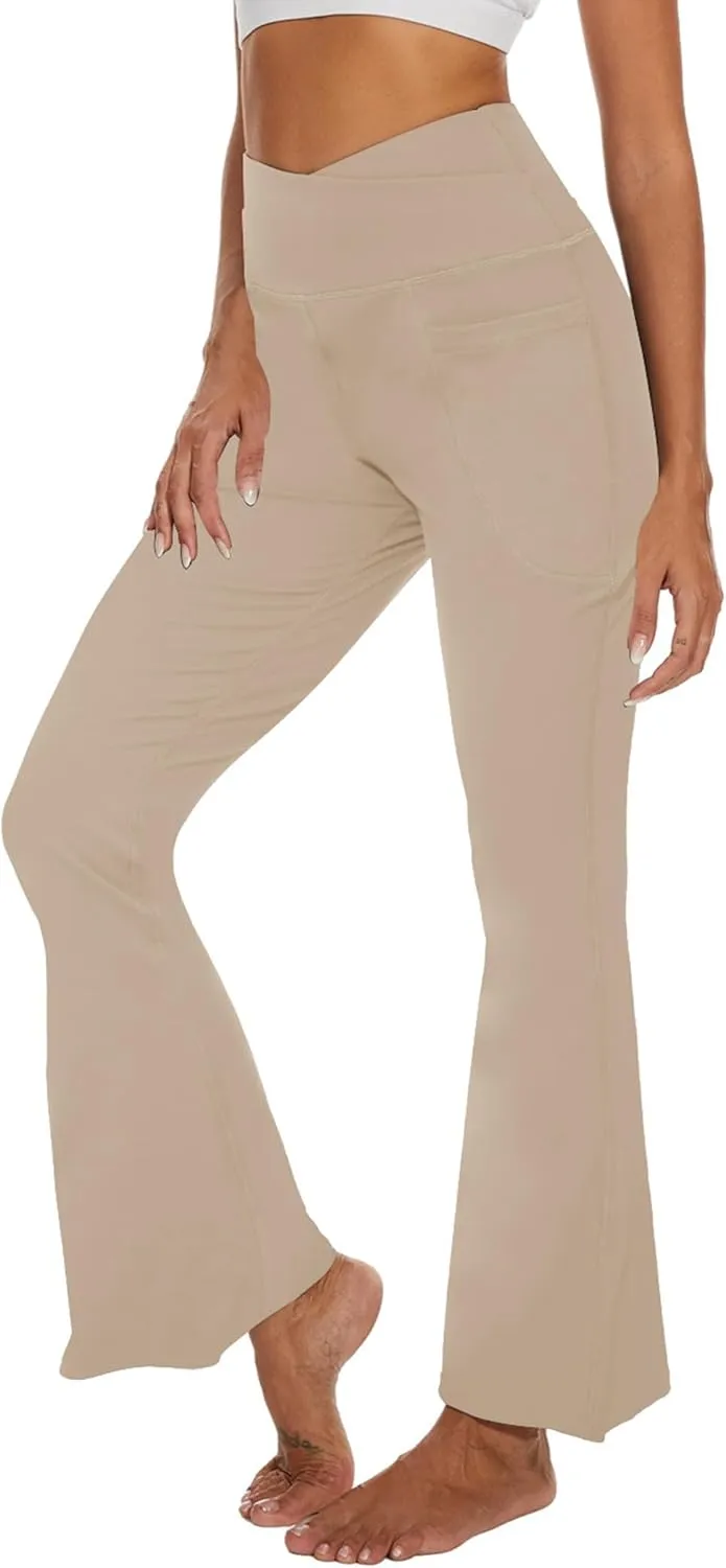 ZOOSIXX Black Flare Yoga Pants for Women, Crossover Soft Bootcut Leggings