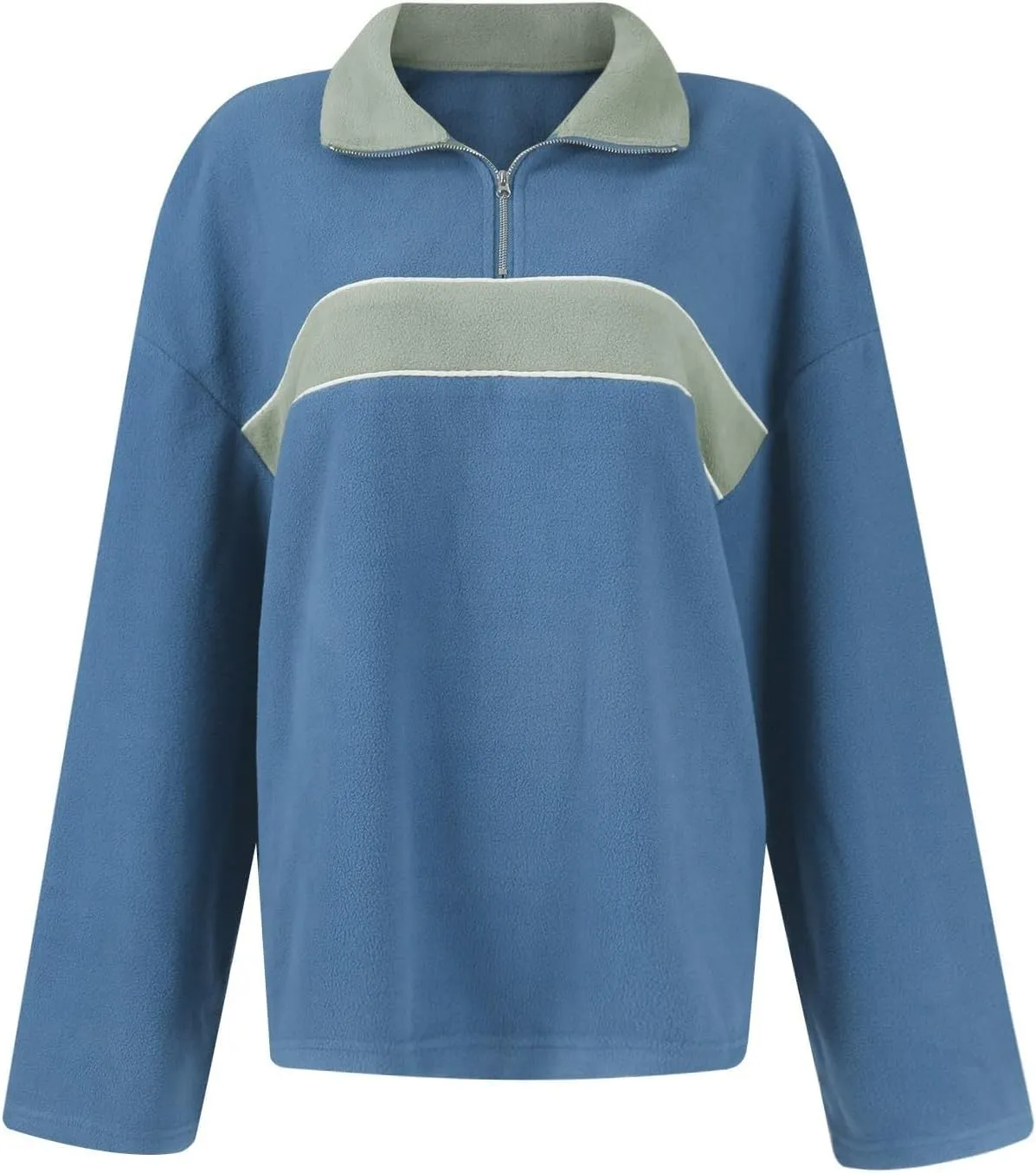ZWRXW Women's Oversized Half Zip Sweatshirts Color Block Long Sleeve Lapel Pullover Casual Loose Fit Tops Fall Winter Clothes