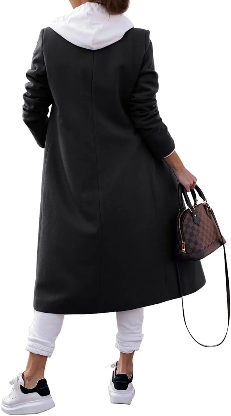 Zwurew Women's Double Breasted Pea Coat Winter Notched Lapel Collar Wool Blend Long Trench Coat Jackets