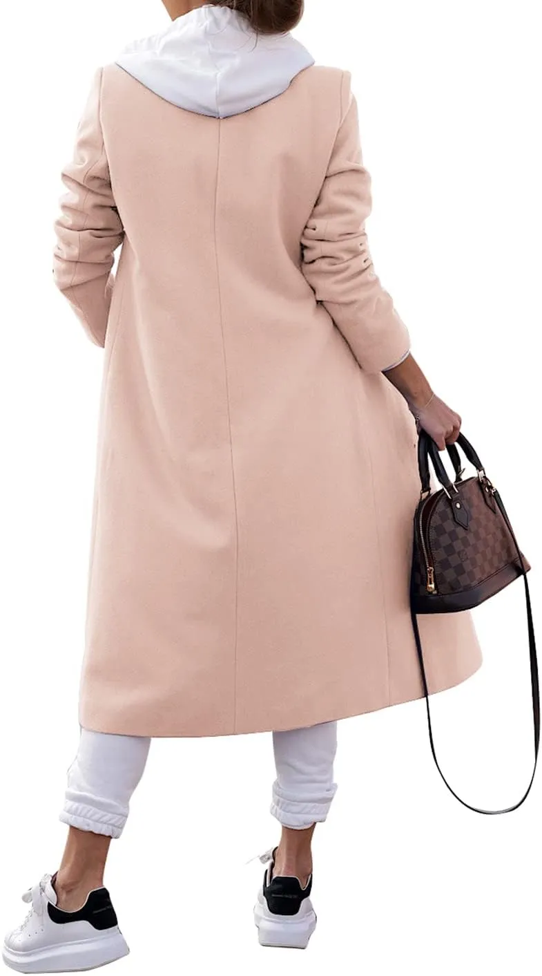 Zwurew Women's Double Breasted Pea Coat Winter Notched Lapel Collar Wool Blend Long Trench Coat Jackets