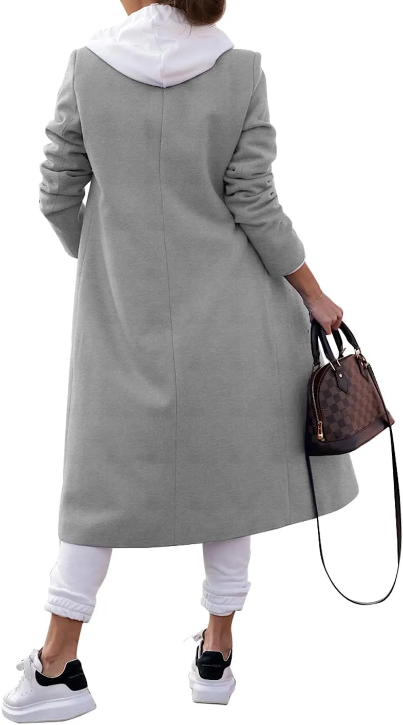 Zwurew Women's Double Breasted Pea Coat Winter Notched Lapel Collar Wool Blend Long Trench Coat Jackets