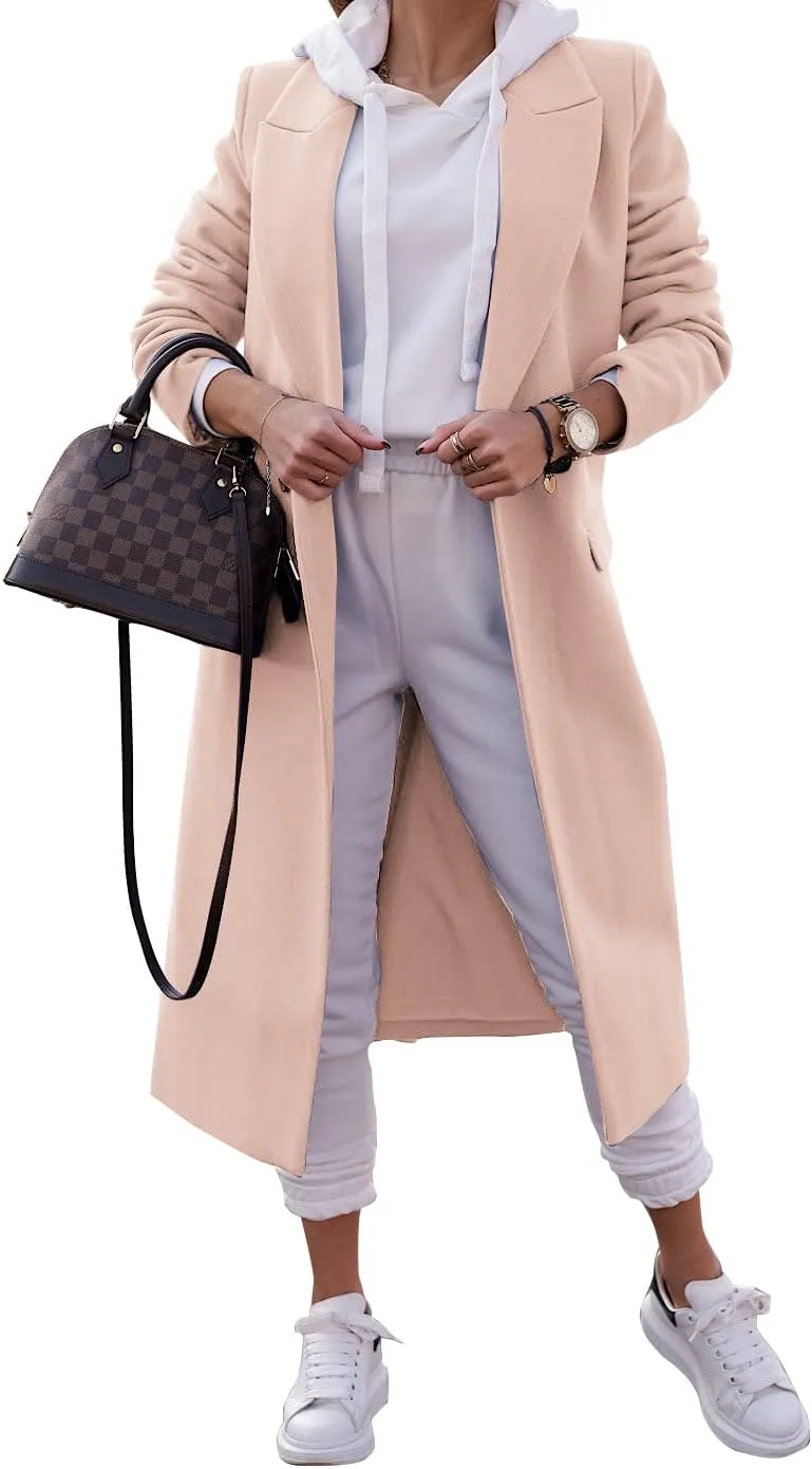 Zwurew Women's Double Breasted Pea Coat Winter Notched Lapel Collar Wool Blend Long Trench Coat Jackets