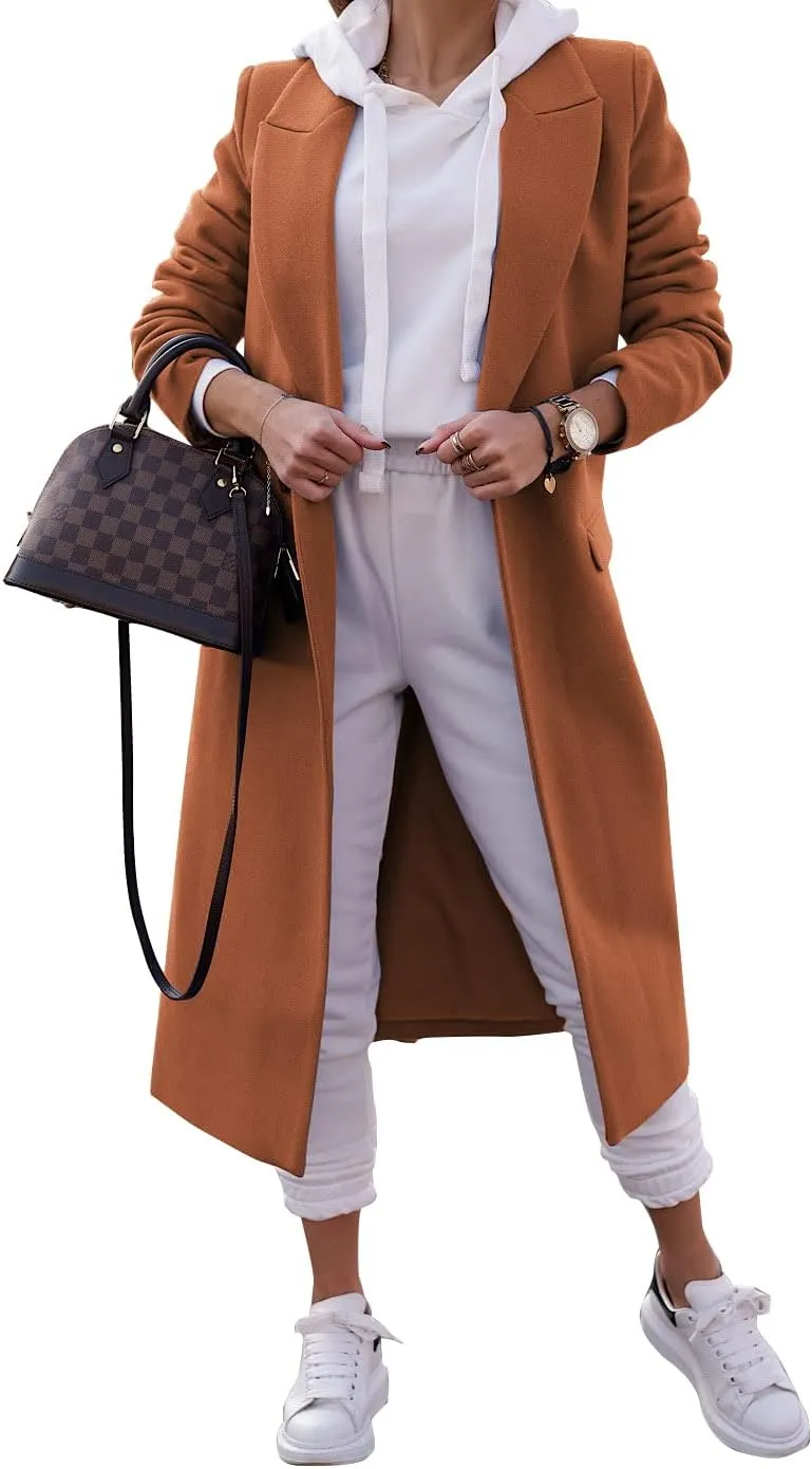 Zwurew Women's Double Breasted Pea Coat Winter Notched Lapel Collar Wool Blend Long Trench Coat Jackets