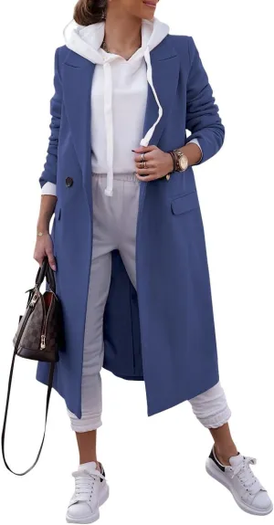 Zwurew Women's Double Breasted Pea Coat Winter Notched Lapel Collar Wool Blend Long Trench Coat Jackets