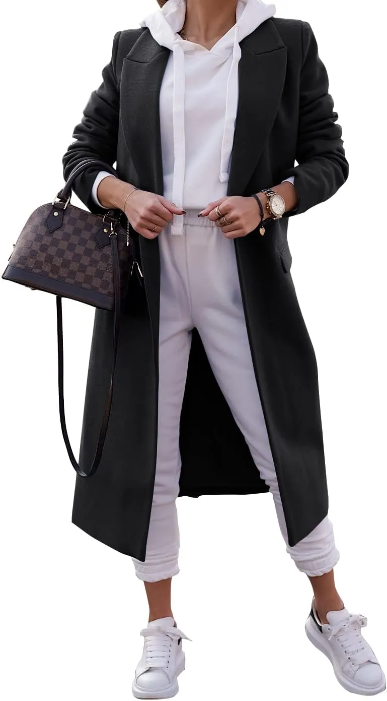Zwurew Women's Double Breasted Pea Coat Winter Notched Lapel Collar Wool Blend Long Trench Coat Jackets