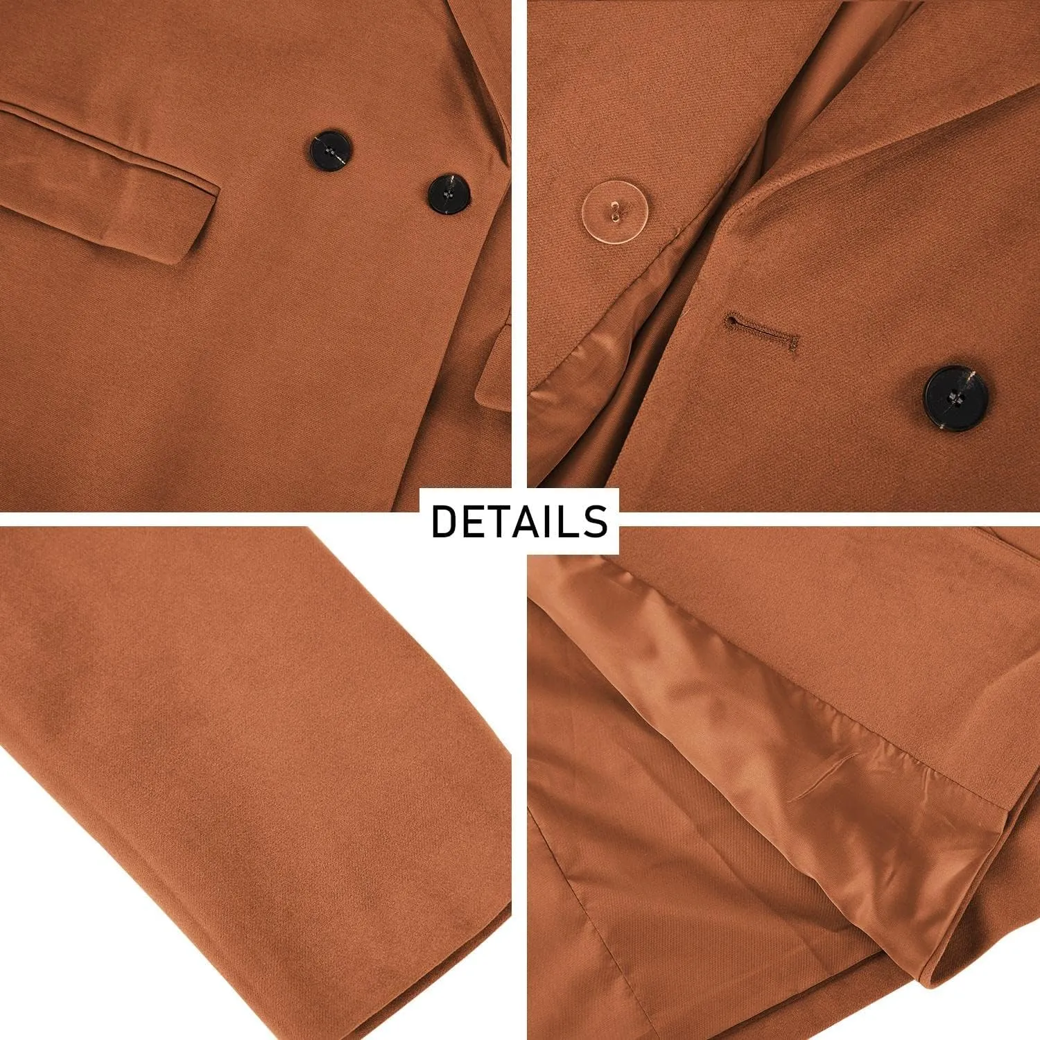 Zwurew Women's Double Breasted Pea Coat Winter Notched Lapel Collar Wool Blend Long Trench Coat Jackets