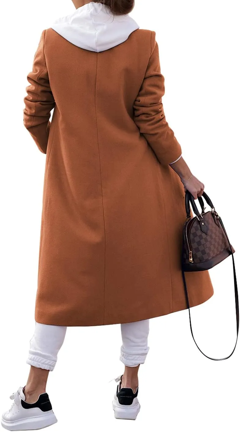 Zwurew Women's Double Breasted Pea Coat Winter Notched Lapel Collar Wool Blend Long Trench Coat Jackets