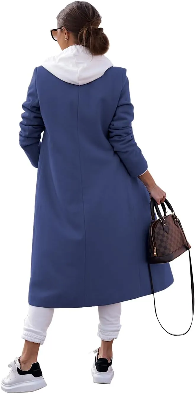 Zwurew Women's Double Breasted Pea Coat Winter Notched Lapel Collar Wool Blend Long Trench Coat Jackets